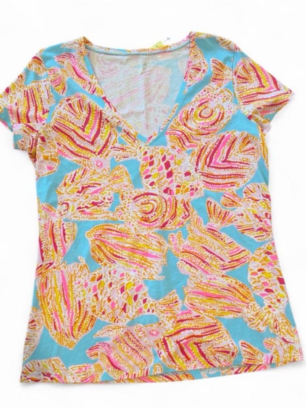 Bright Blue Floral V-Neck Top - Unbranded